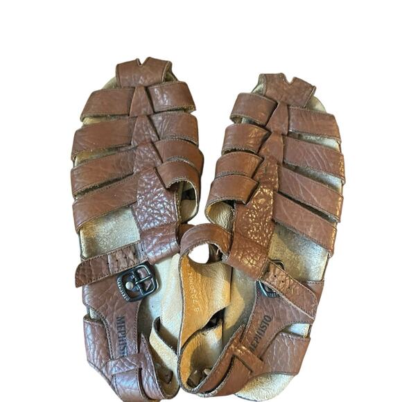 Mephisto Fisherman Sandals Mens Size 8 EUR 42 Brown Leather Footbed Slip On - Picture 7 of 8